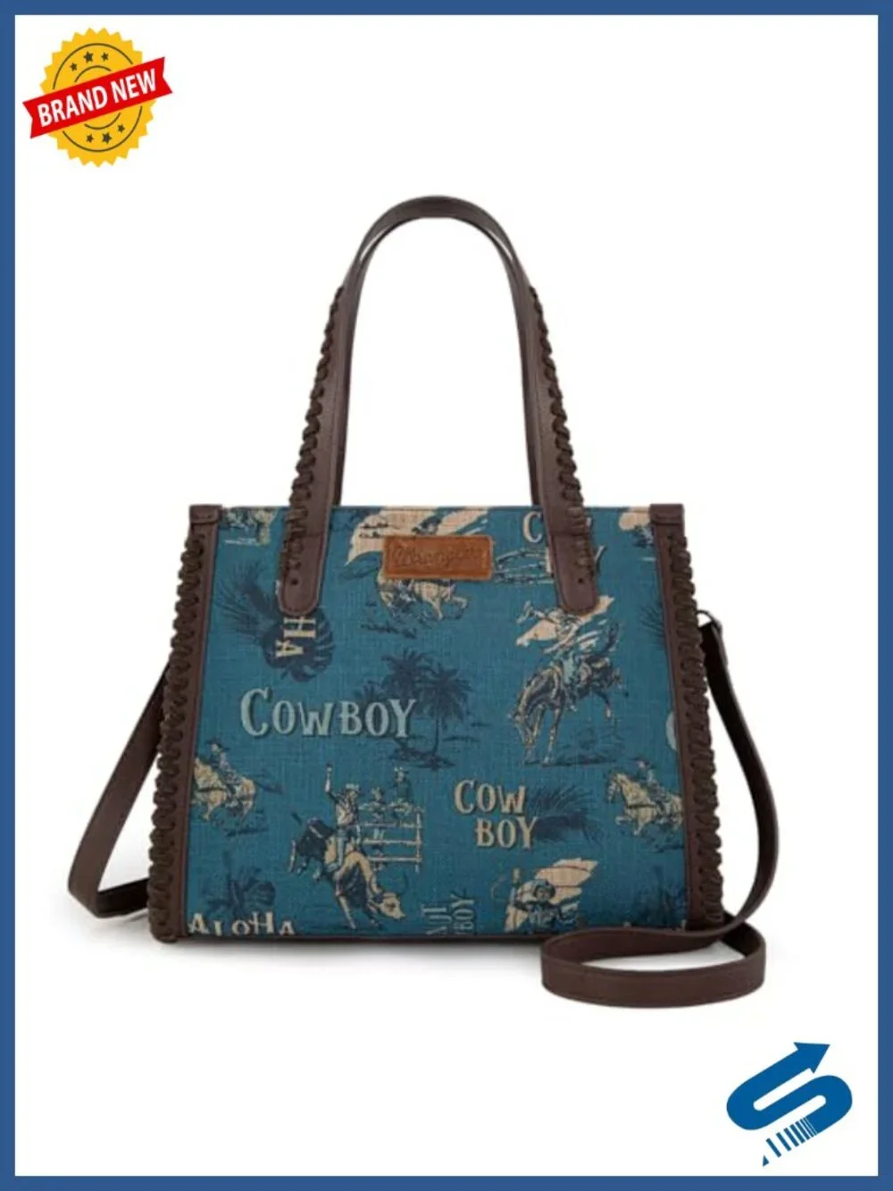Western Cowboy Print Tote Crossbody Canvas Synthetic Leather
